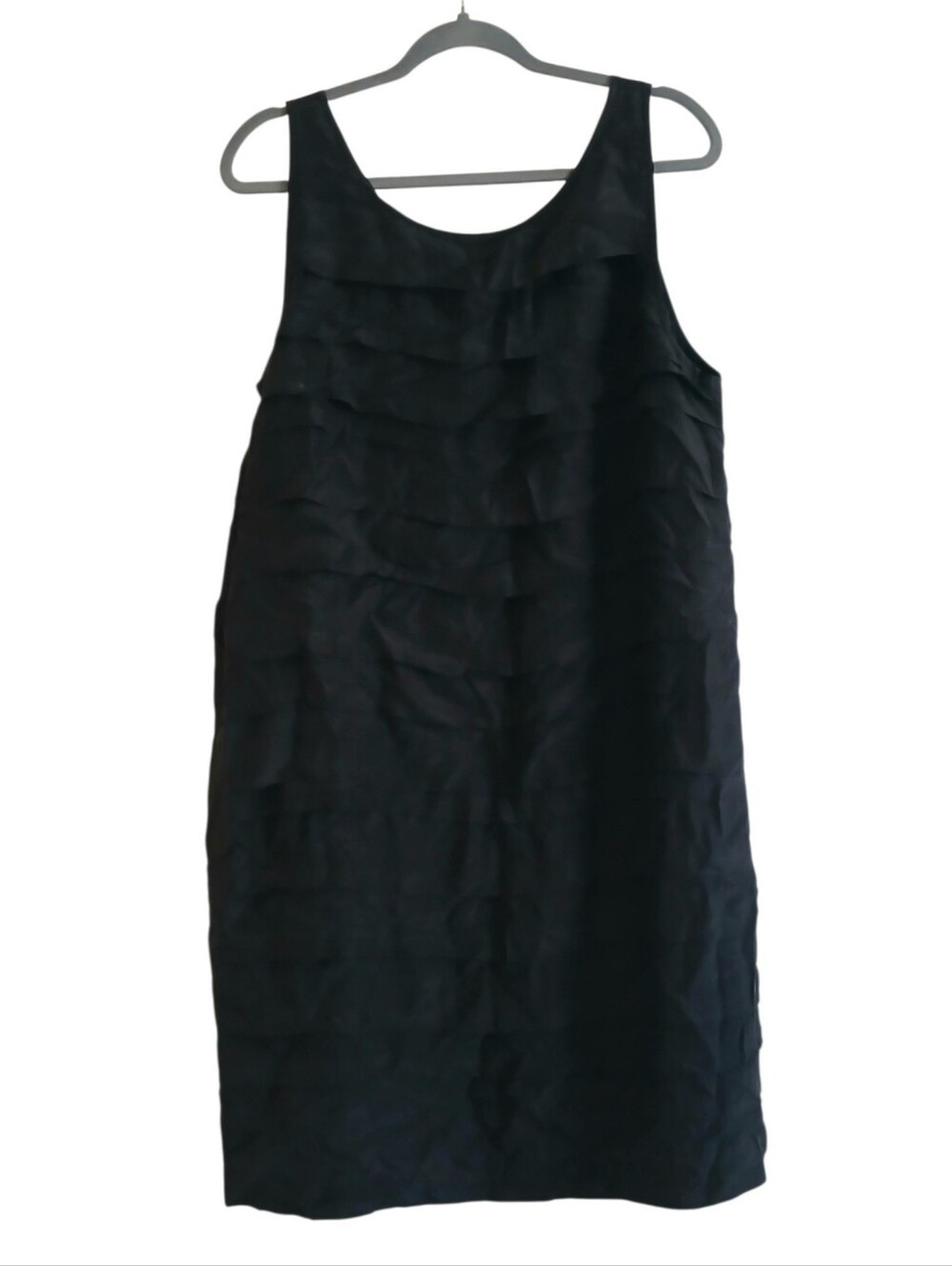 Eileen Fisher 100% Silk Georgette Ruffled Layered Dress XL Black Lightweight - Picture 4 of 8